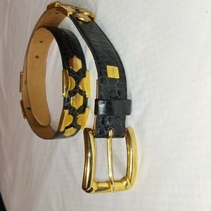 Carlisle Genuine Leather Belt M Black & Gold Handmade A80